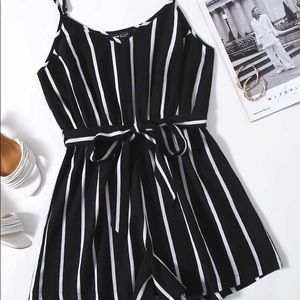Striped Self Tie Cami Romper